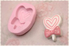 stampo in gomma per fimo cernit lollipop cuore fiocco leccalecca 3.4x2,3 cm