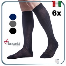 Set 6 Calze uomo lunghe cotone FILO di SCOZIA a coste estive calzini lunghi da