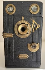 FOTOCAMERA A LASTRE PRIMI DEL '900 - CURIOSA FOTOCAMERA IN LEGNO E OTTONE