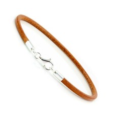 Vera Pelle Bracciale-Sterling Argento Clasp-Charm Bracelet-3mm Marrone Chiaro