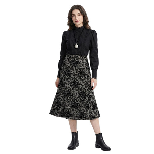 Gonna midi svasata lana - , tweed