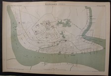 YANGON MYANMAR 1883 MINISTÊRE TRAVAUX PUBLIQUES INSOLITA ANTICA MAPPA DELLA CITTÀ