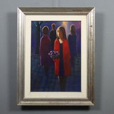 Eliano Fantuzzi Dipinto Olio su Tela 'Figure con Fiori' XX Secolo Originale