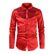 Men's Shiny Satin Sequins Long