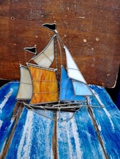 Veliero In Metallo E Vetro Dipinto A Mano Originale England Vintage