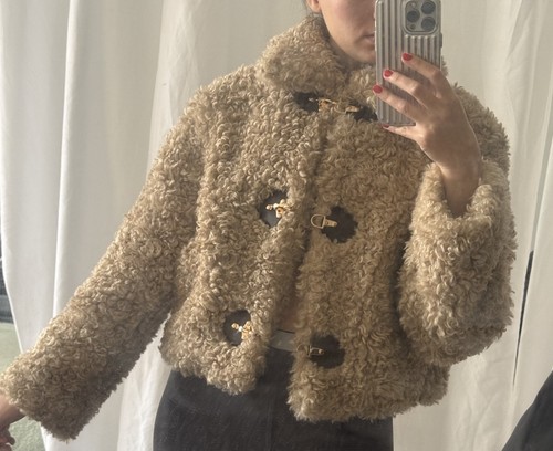 Zara teddy beige coat - zara, xs