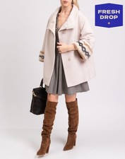 RRP€1550 CINZIA ROCCA cappotto angora e lana IT44 US8 UK12 L beige visone pelliccia bordo