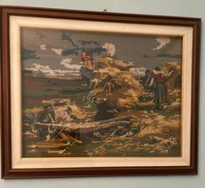 QUADRO MEZZO PUNTO RICAMATO “RACCOLTA DEL FIENO” 67X82