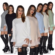 Maxipull Donna miniabito orlo a coste vestito maxi maglia pullover sexy 1485