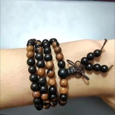 Collana Bracciale Elastico in Ebano Tibetano 108 G. rosario preghiera buddista