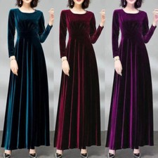 Donna Velluto Abito Girocollo Pieghe Elasticizzato Cocktail Elegant Taglie Forti