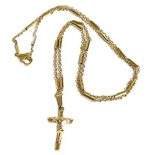 Collana con croce rosario in acciaio inox oro da uomo catenina 60 cm donna