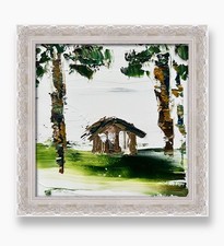 Quadro Impasto Capanna Spiaggia Palma Belize • Isola Costa Moderna Camera da Letto Arredamento