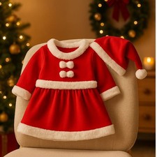 Vestito Babbo Natale Bimba 0/12 Mesi Costume Natalizio Neonata HY20014