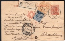1925 Cartolina Postale per Palazzo Adriano di cent. 30 + 25 su 60.