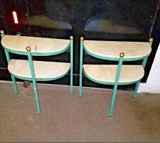 COPPIA DI COMODINI ANNI 50 IN FERRO BATTUTO DI DESIGN E MARMO ROSATO ITALIANO