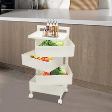Carrello Portaoggetti Rotante Organizzatore Cucina con Ruote Quattro Cestini Portaoggetti, Bianco