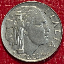 HIGH GRADE XF/AU 1940 ITALY 20