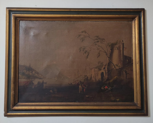 Quadro antico olio tela - su, –