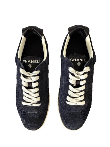 Chanel tweed navy white low - tweed,
