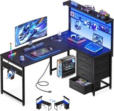Tavolo da Ufficio Reversibile Scrivania per Computer a Forma di L Scrivania Gaming con Gancio e Luci LED