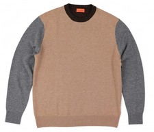 Ballantyne maglione uomo 52 grande lana pullover girocollo marrone grigio colorblock