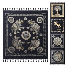 Telo Etnico Blu dorato Indiano telo mare con frange arredo cotone 210x240 cm