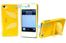 IPHONE 4 4S CUSTODIA COVER CON SUPPORTO ALI GIALLO PROTEZIONE TELEFONO RIGIDA