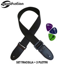 Set Per Chitarra Kit Tracolla Soundsation + 3 Plettri | universale nera
