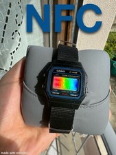 Orologio Casio digitale F-91W Unisex MOD filtro Olografico + tag NFC