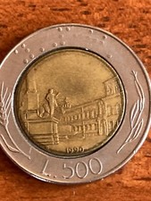 Moneta Italiana 500 lire 1990 firma grande/treccine dritte