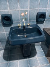 Set Sanitari Completi Bagno Cesame Erice Blu Vintage, Compresa Di Rubinetteria.