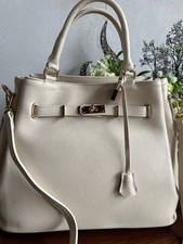 Maxi borsa OFFICE BAG donna beige a mano in VERA PELLE