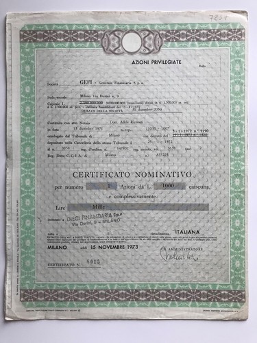 Certificato azionario gefi - azionario,