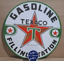 Insegna smaltata porcellana stazione di rifornimento benzina Texaco 30 x 30 pollici 1 lato