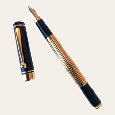 Penna Stilografica By Filcao Laminata Oro E Lacca Nera  Made Italy