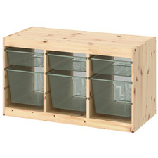 IKEA TROFAST Combinazione portaoggetti con scatole, pino tinto bianco chiaro/gree chiaro