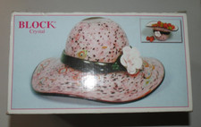 Block Crystal Blown Glass Hat Fruit Bowl, Candy Dish, Decor Pamela Hat