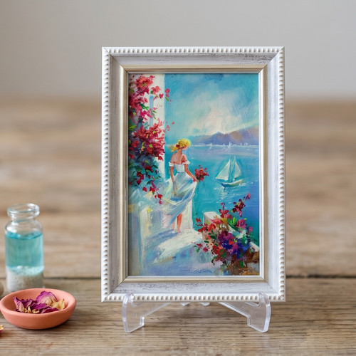 Quadro olio donna barca vela - olio,