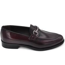 Scarpe mocassino uomo elegante morsetto argento vera pelle semilucida bordeaux s