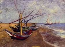 Van Gogh Barche alla deriva Stampa su tela di effet. dipinto con telaio e ganci.