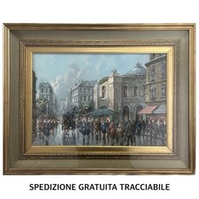 Dipinto Olio Su Tela 50X70 • Firmato Con Doppia Cornice Oro • Veduta Di Parigi •