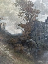 GRANDE DIPINTO OLIO FRITZ RABENDING (1862-1929) PAESAGGIO CON MULINO