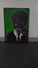 dipinto su tela pulp fiction,l, realizzato a mano con tempere.