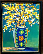 Dipinto Olio Vaso Fiori