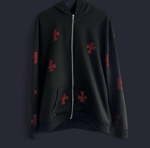 Zip nera con strass - , croce