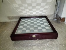 Rara e Bellissima Scacchiera in Legno e Piano in Vetro A Specchio