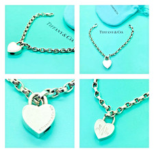 Bracciale Tiffany & Co. Cuore Lucchetto Charm Argento Sterling 7" Link Monogrammato