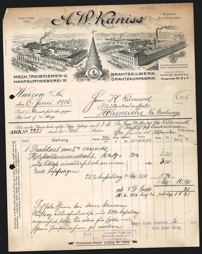Fattura wurzen 1916 a - wurzen, i.