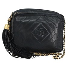 Borsa a tracolla CHANEL catena pelle di agnello nero oro CC originale BA7827
